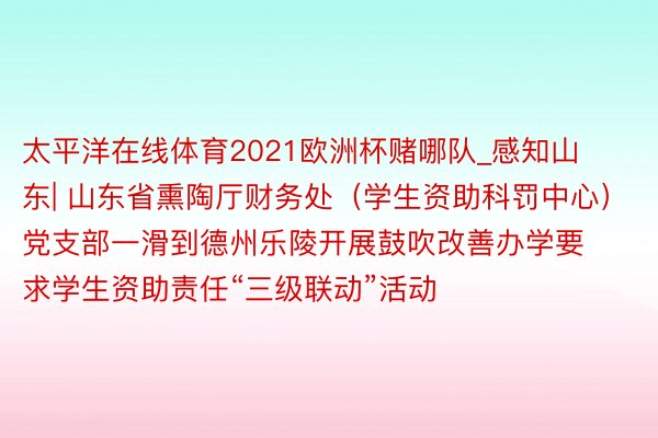 太平洋在线体育2021欧洲杯赌哪队_感知山东| 山东省熏陶厅财务处（学生资助科罚中心）党支部一滑到德州乐陵开展鼓吹改善办学要求学生资助责任“三级联动”活动