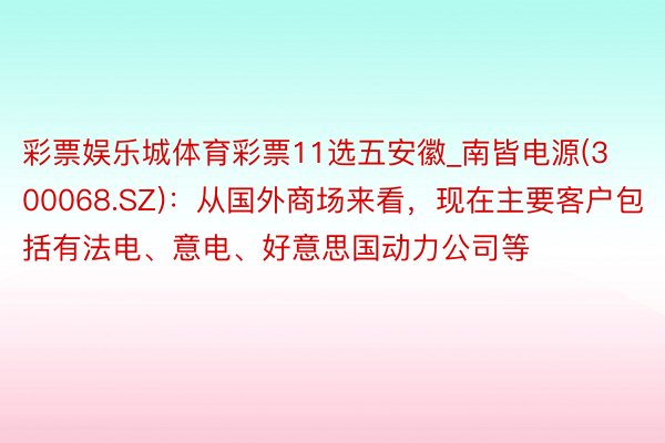 彩票娱乐城体育彩票11选五安徽_南皆电源(300068.SZ)：从国外商场来看，现在主要客户包括有法电、意电、好意思国动力公司等