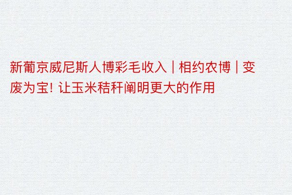 新葡京威尼斯人博彩毛收入 | 相约农博 | 变废为宝! 让玉米秸秆阐明更大的作用