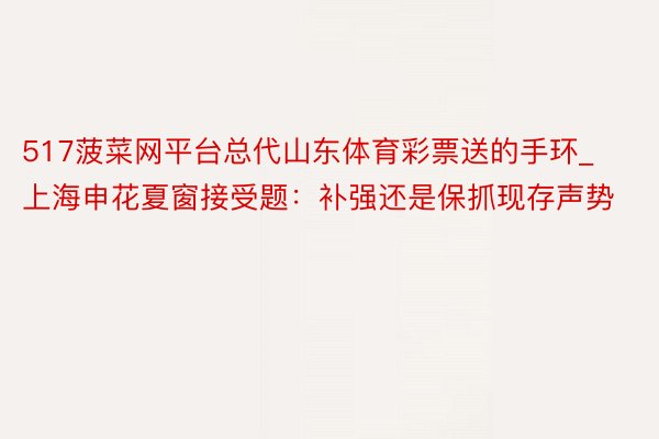 517菠菜网平台总代山东体育彩票送的手环_上海申花夏窗接受题：补强还是保抓现存声势