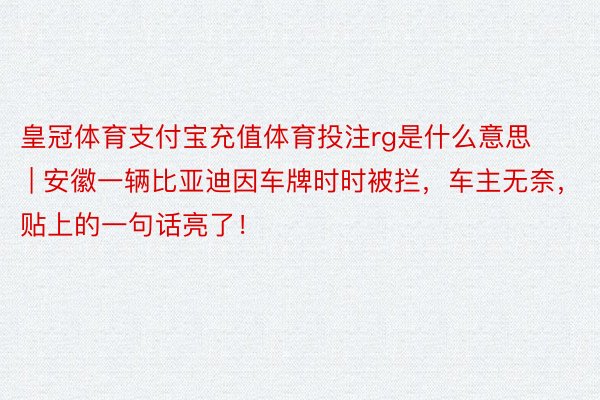 皇冠体育支付宝充值体育投注rg是什么意思 | 安徽一辆比亚迪因车牌时时被拦，车主无奈，贴上的一句话亮了！